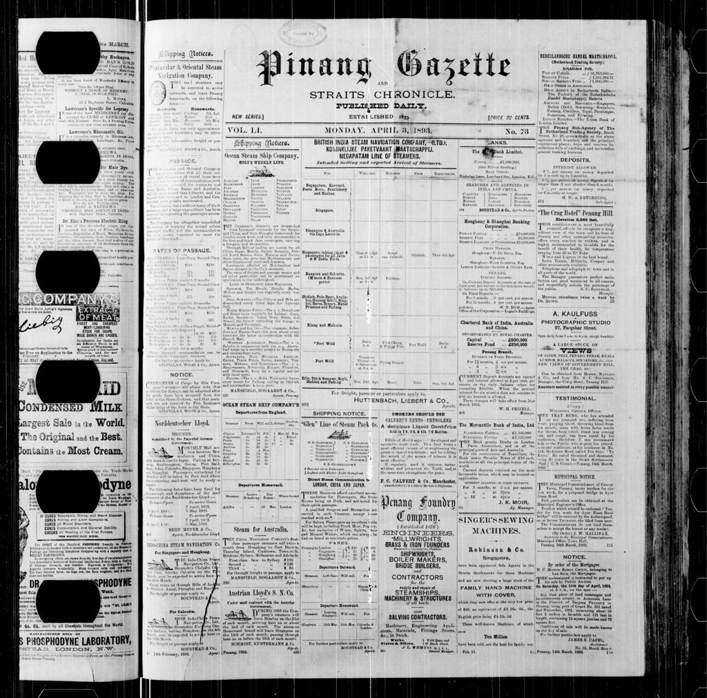 Miniature of Pinang Gazette and Straits Chronicle 03 April 1893