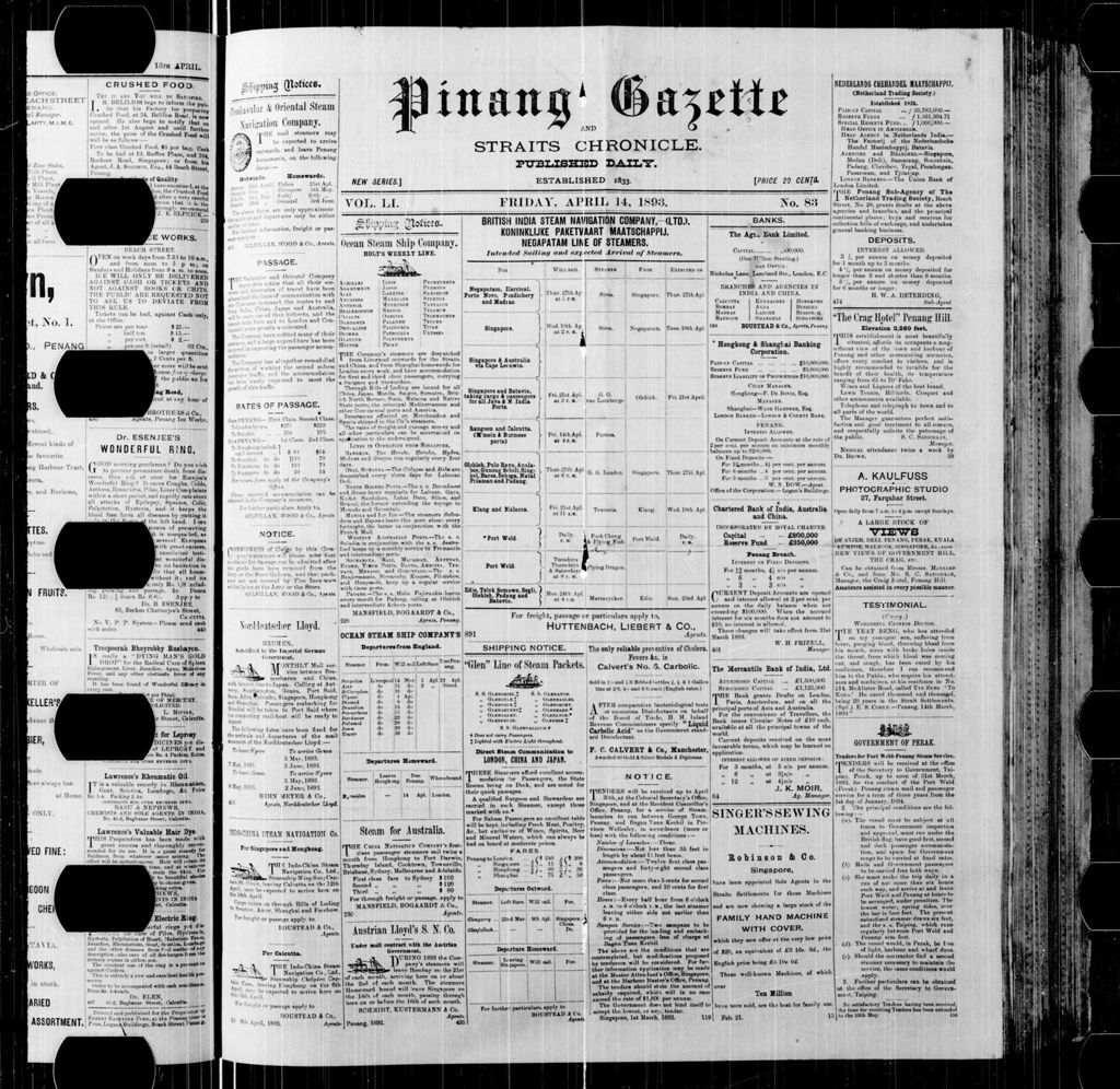 Miniature of Pinang Gazette and Straits Chronicle 14 April 1893