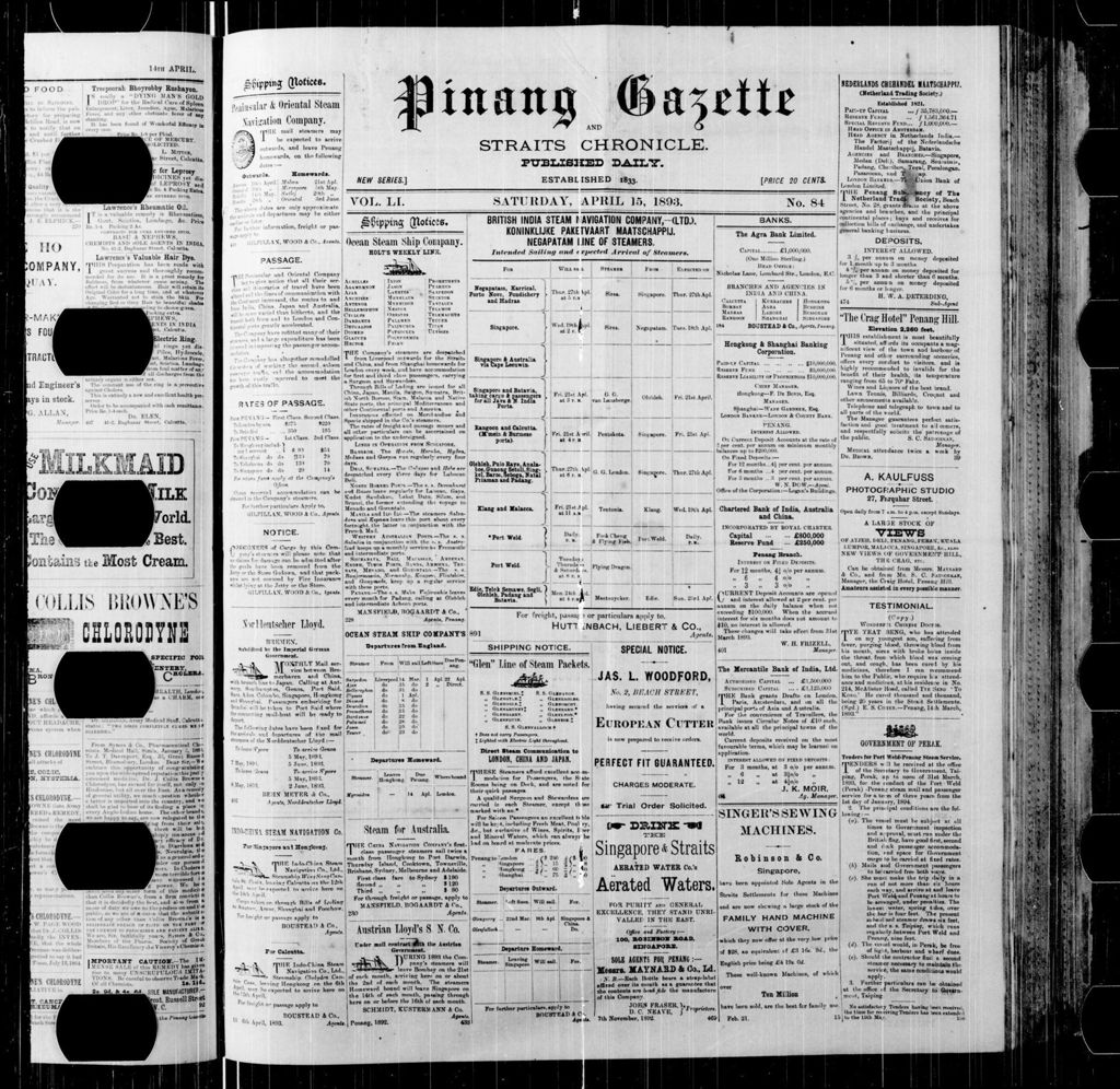 Miniature of Pinang Gazette and Straits Chronicle 15 April 1893