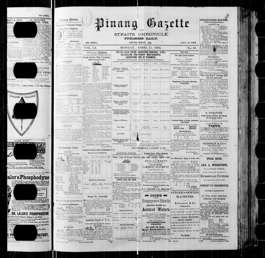 Miniature of Pinang Gazette and Straits Chronicle 17 April 1893