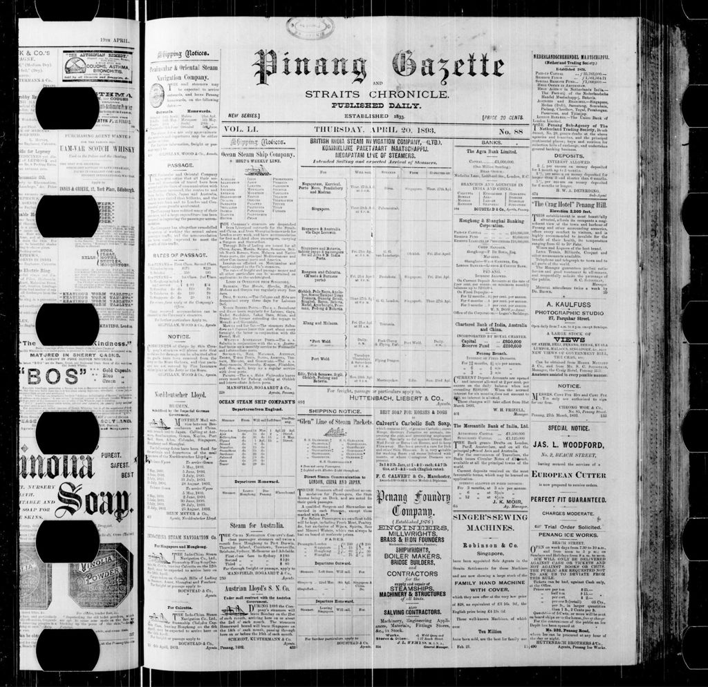 Miniature of Pinang Gazette and Straits Chronicle 20 April 1893