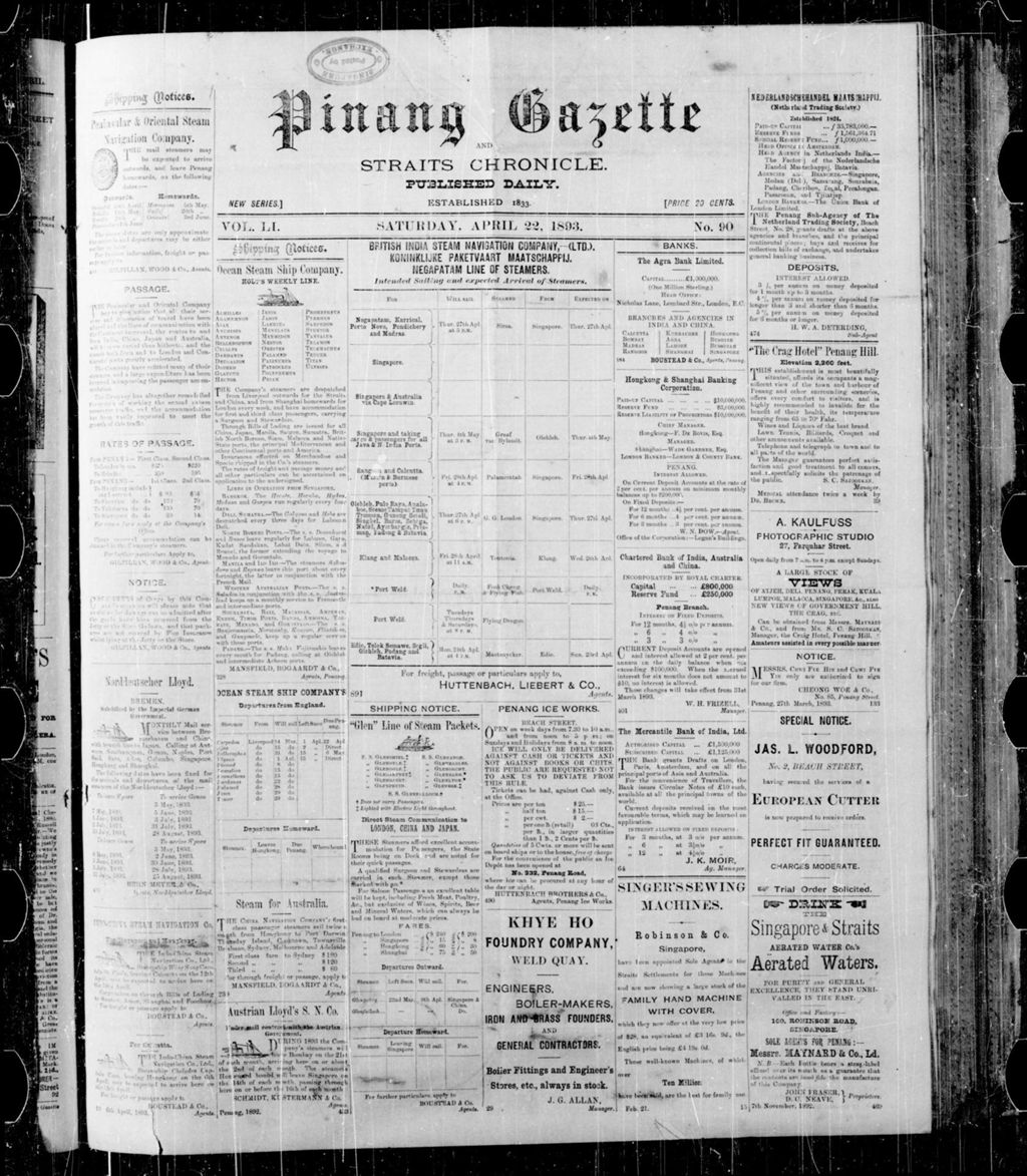 Miniature of Pinang Gazette and Straits Chronicle 22 April 1893