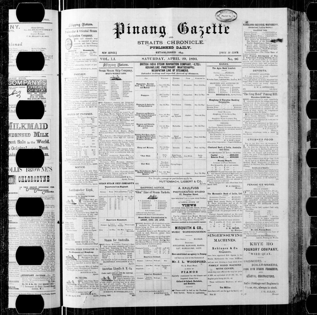 Miniature of Pinang Gazette and Straits Chronicle 29 April 1893