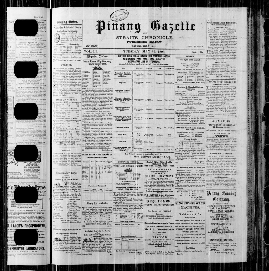 Miniature of Pinang Gazette and Straits Chronicle 23 May 1893