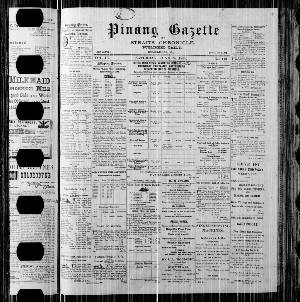 Miniature of Pinang Gazette and Straits Chronicle 24 June 1893