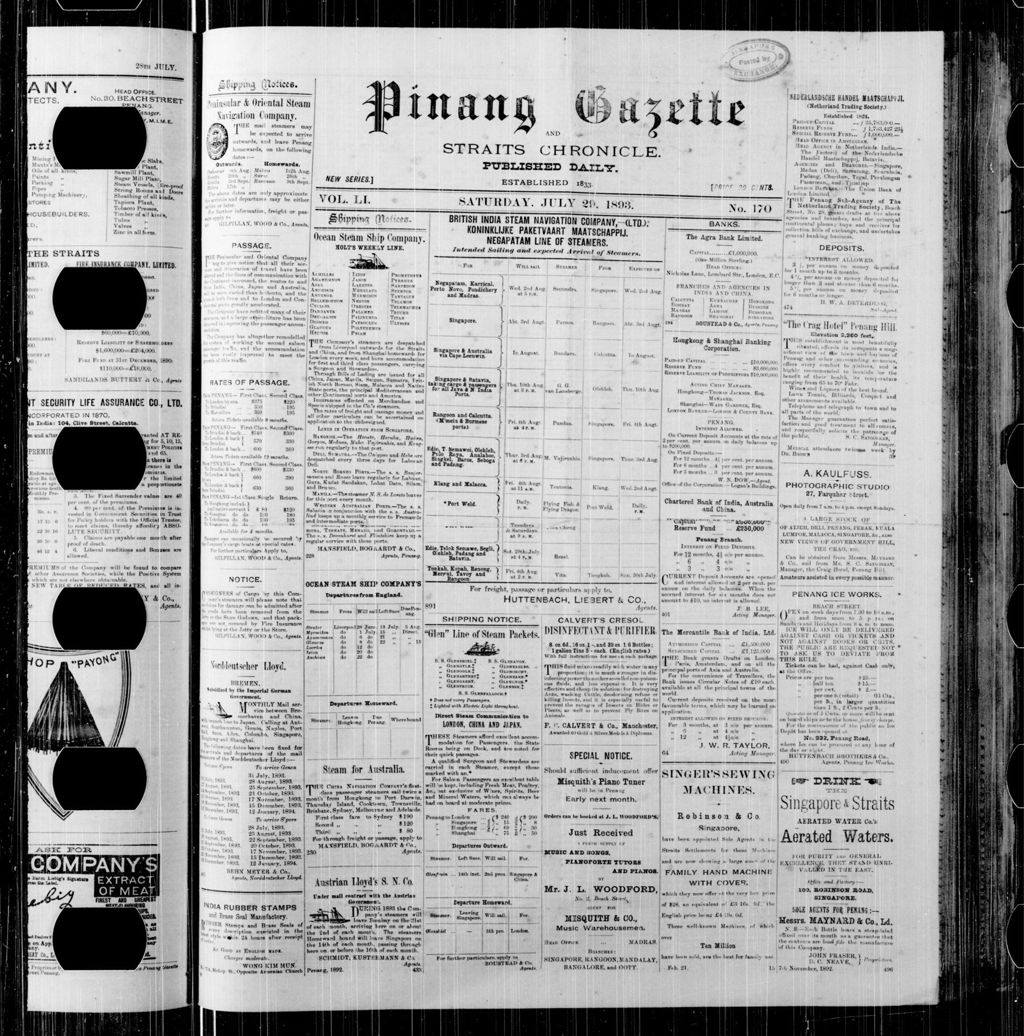 Miniature of Pinang Gazette and Straits Chronicle 29 July 1893