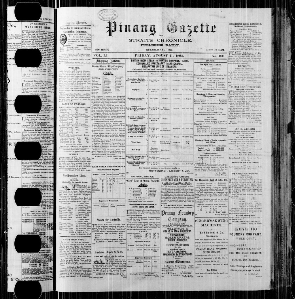 Miniature of Pinang Gazette and Straits Chronicle 11 August 1893