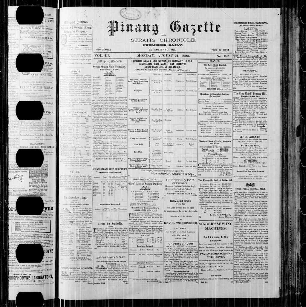 Miniature of Pinang Gazette and Straits Chronicle 21 August 1893