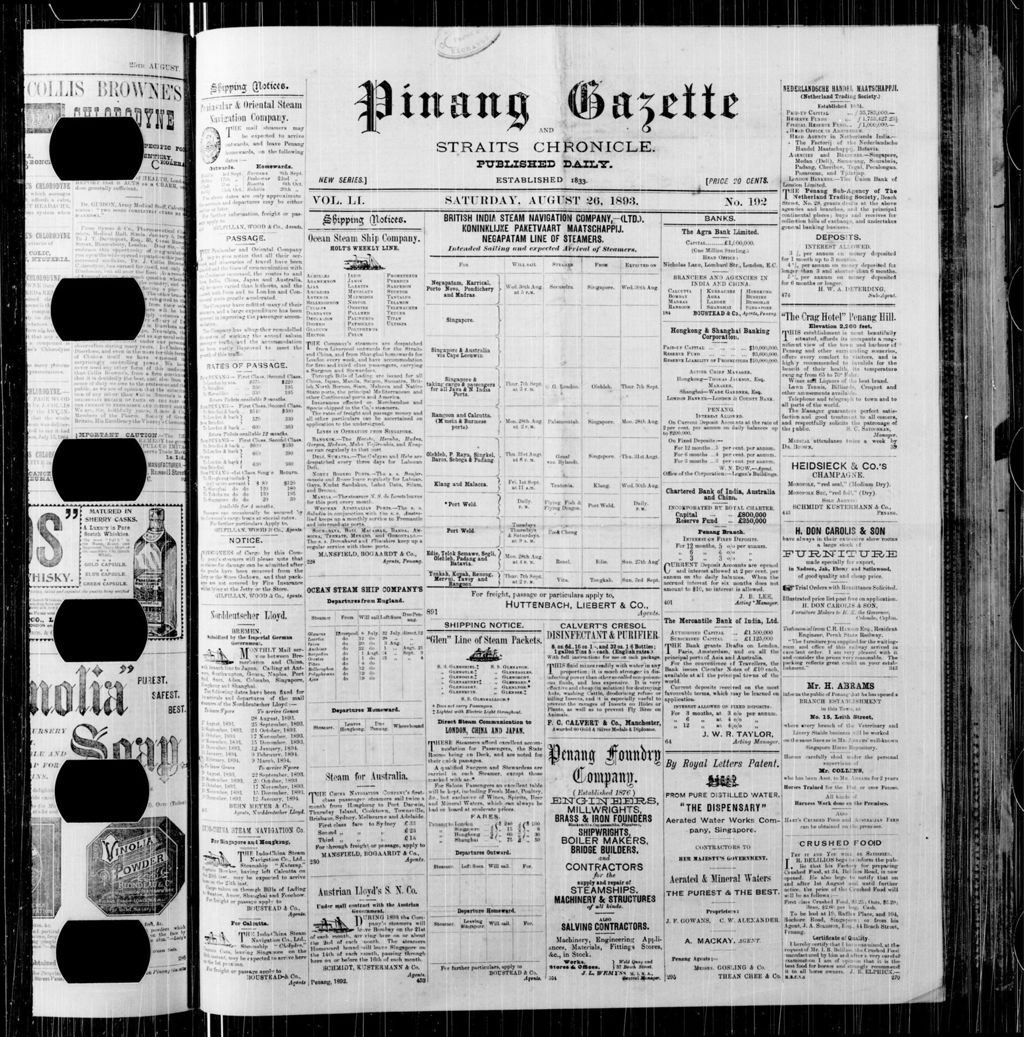 Miniature of Pinang Gazette and Straits Chronicle 26 August 1893