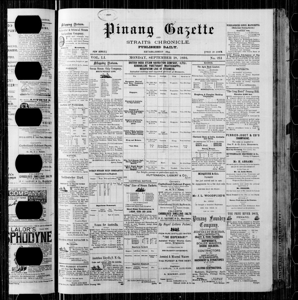 Miniature of Pinang Gazette and Straits Chronicle 18 September 1893