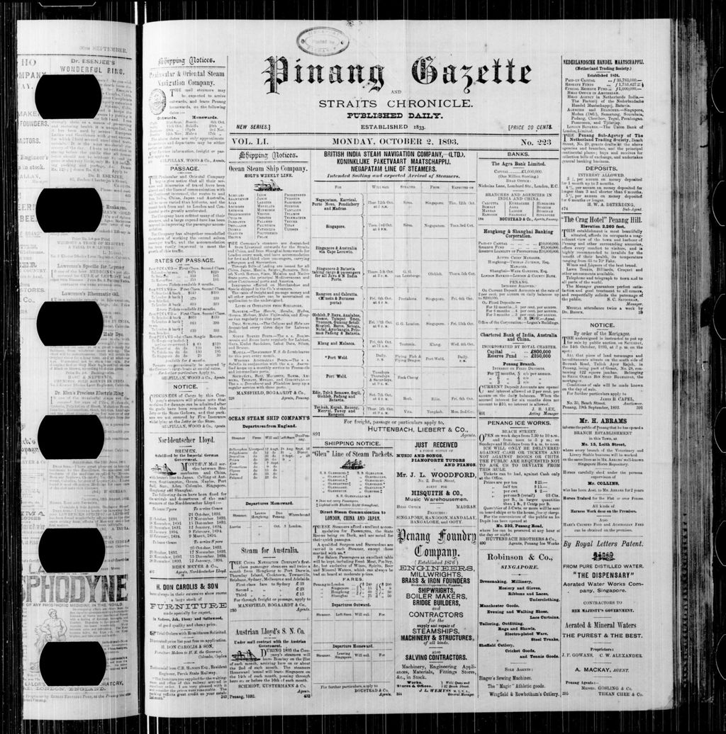 Miniature of Pinang Gazette and Straits Chronicle 02 October 1893