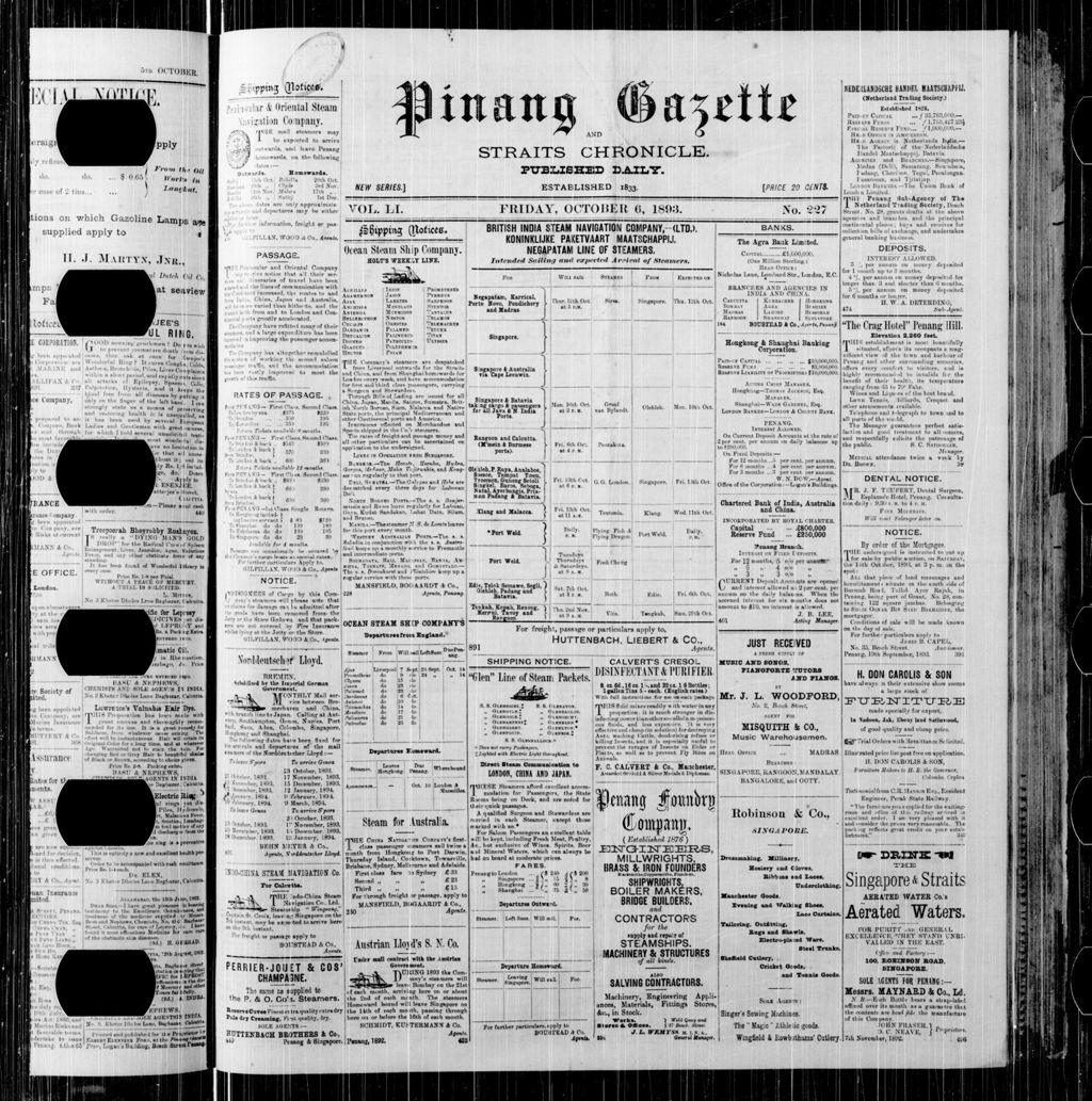 Miniature of Pinang Gazette and Straits Chronicle 06 October 1893