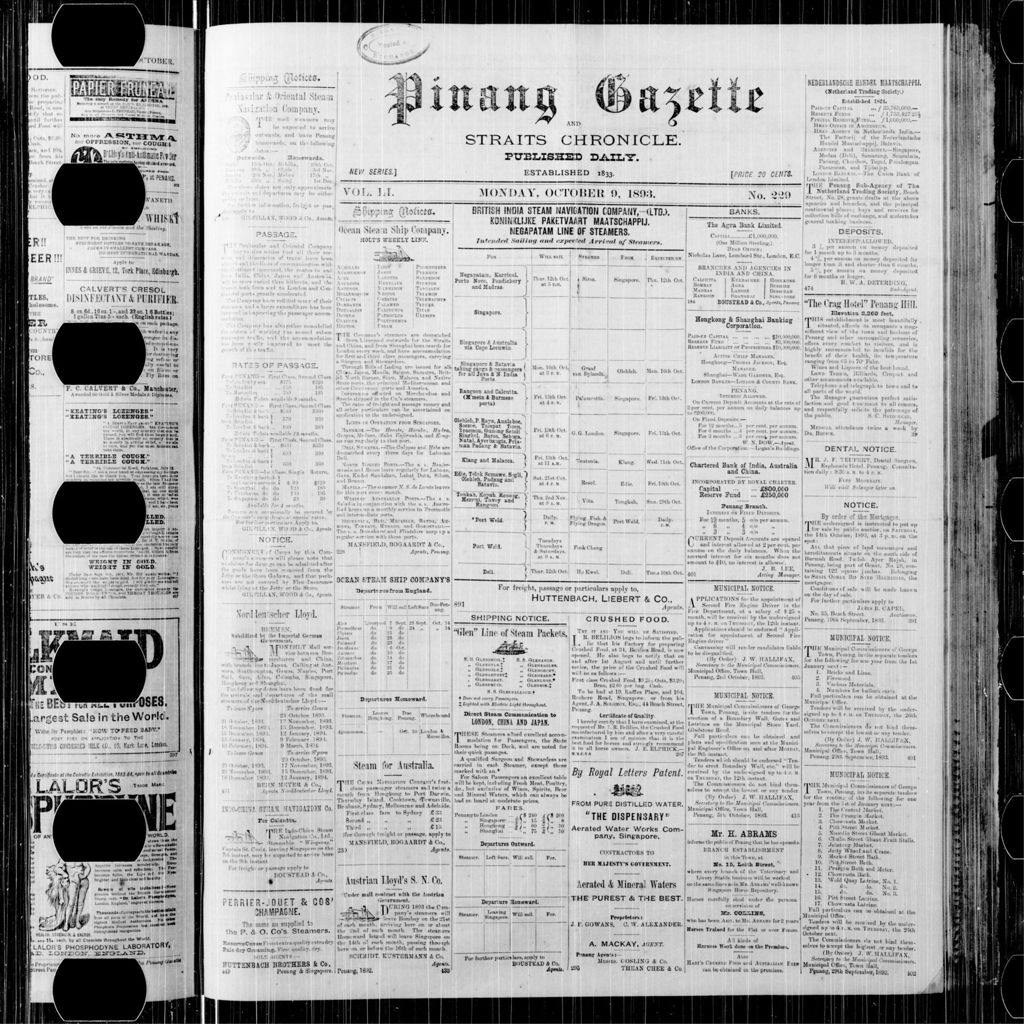 Miniature of Pinang Gazette and Straits Chronicle 09 October 1893