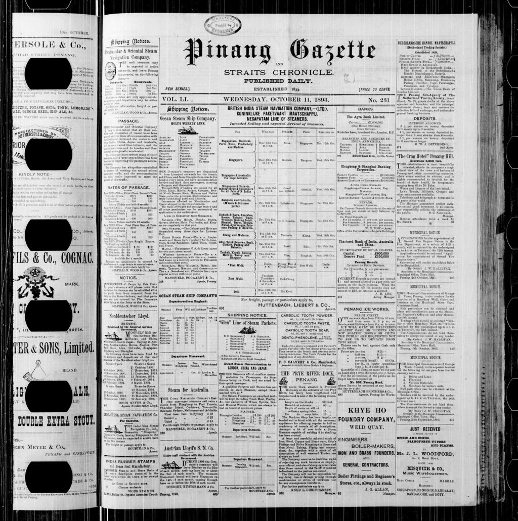 Miniature of Pinang Gazette and Straits Chronicle 11 October 1893