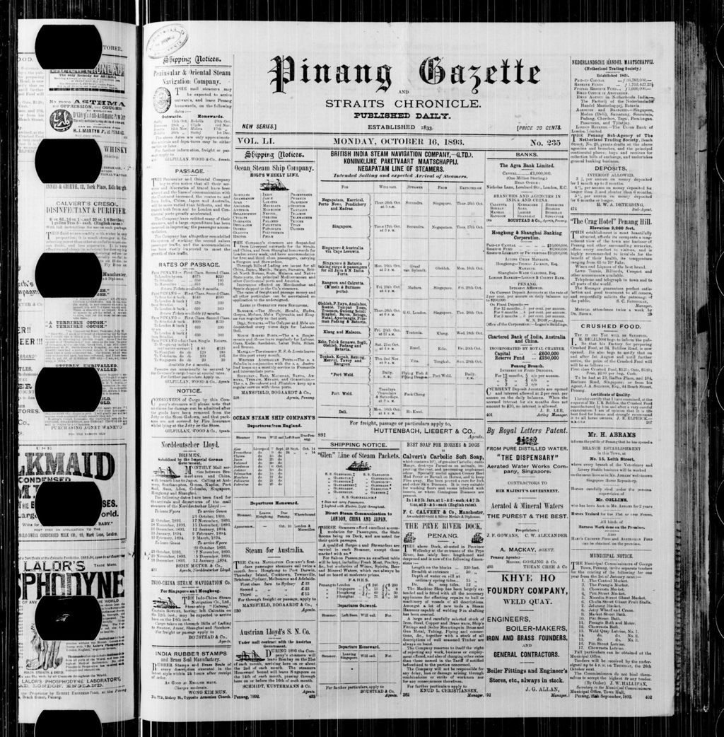 Miniature of Pinang Gazette and Straits Chronicle 16 October 1893