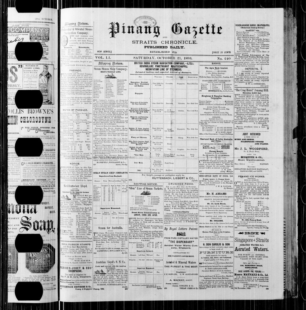 Miniature of Pinang Gazette and Straits Chronicle 21 October 1893