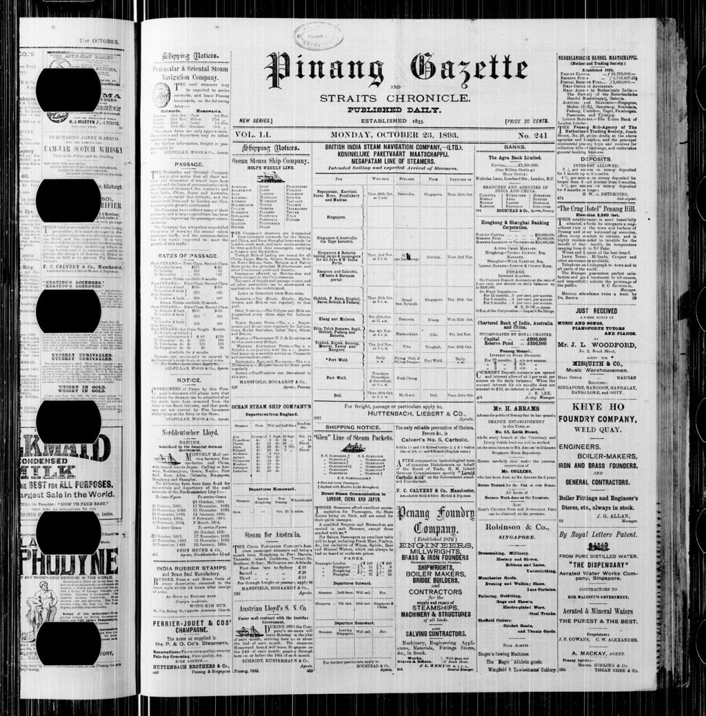 Miniature of Pinang Gazette and Straits Chronicle 23 October 1893