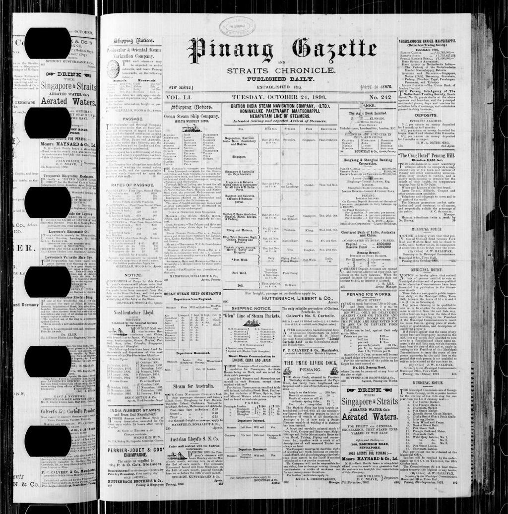 Miniature of Pinang Gazette and Straits Chronicle 24 October 1893