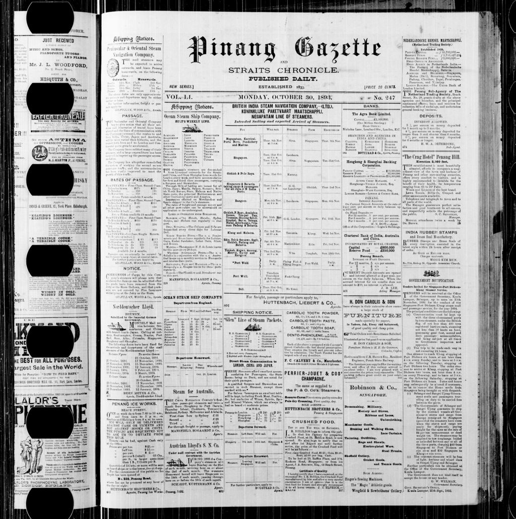 Miniature of Pinang Gazette and Straits Chronicle 30 October 1893