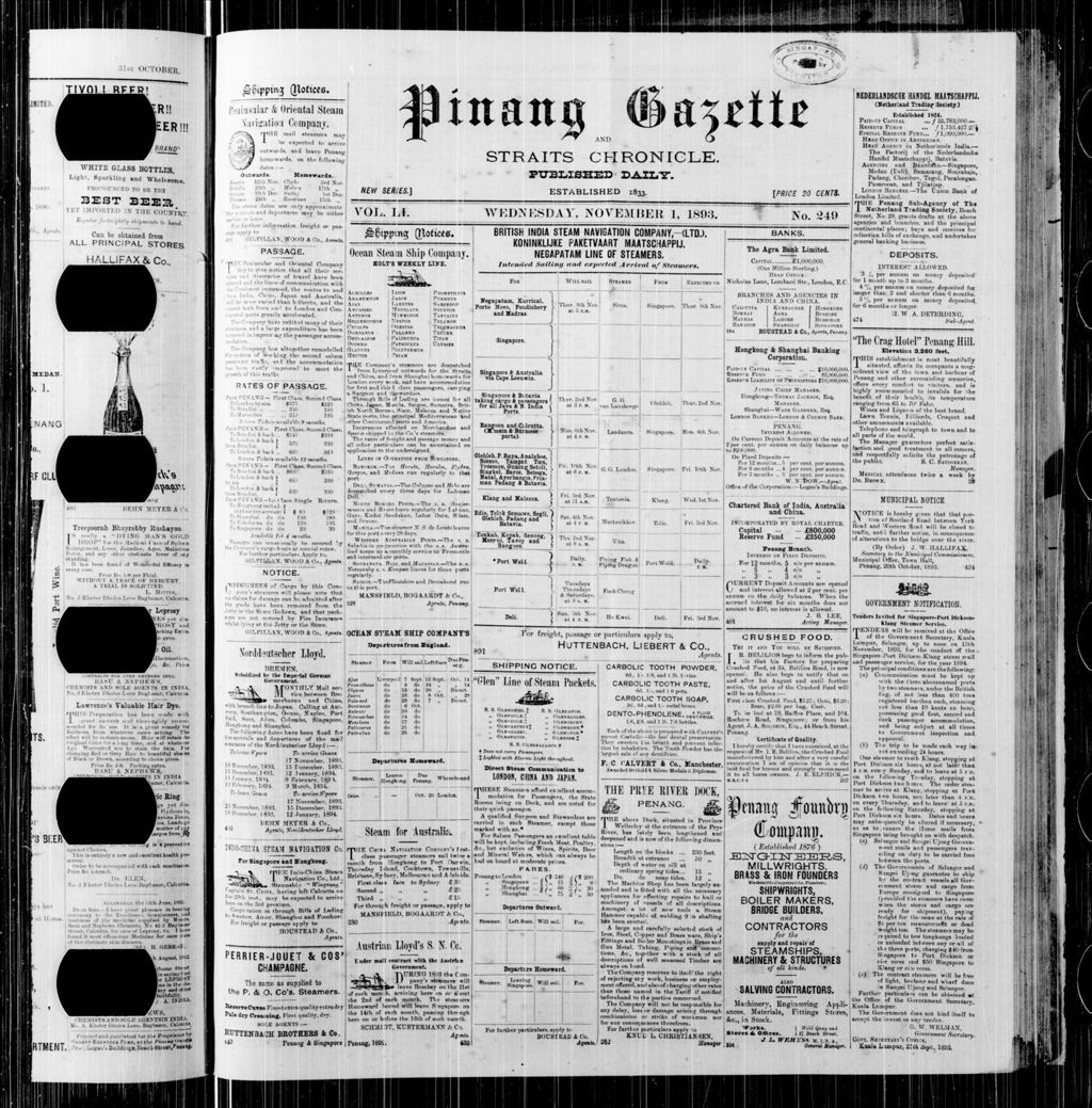 Miniature of Pinang Gazette and Straits Chronicle 01 November 1893