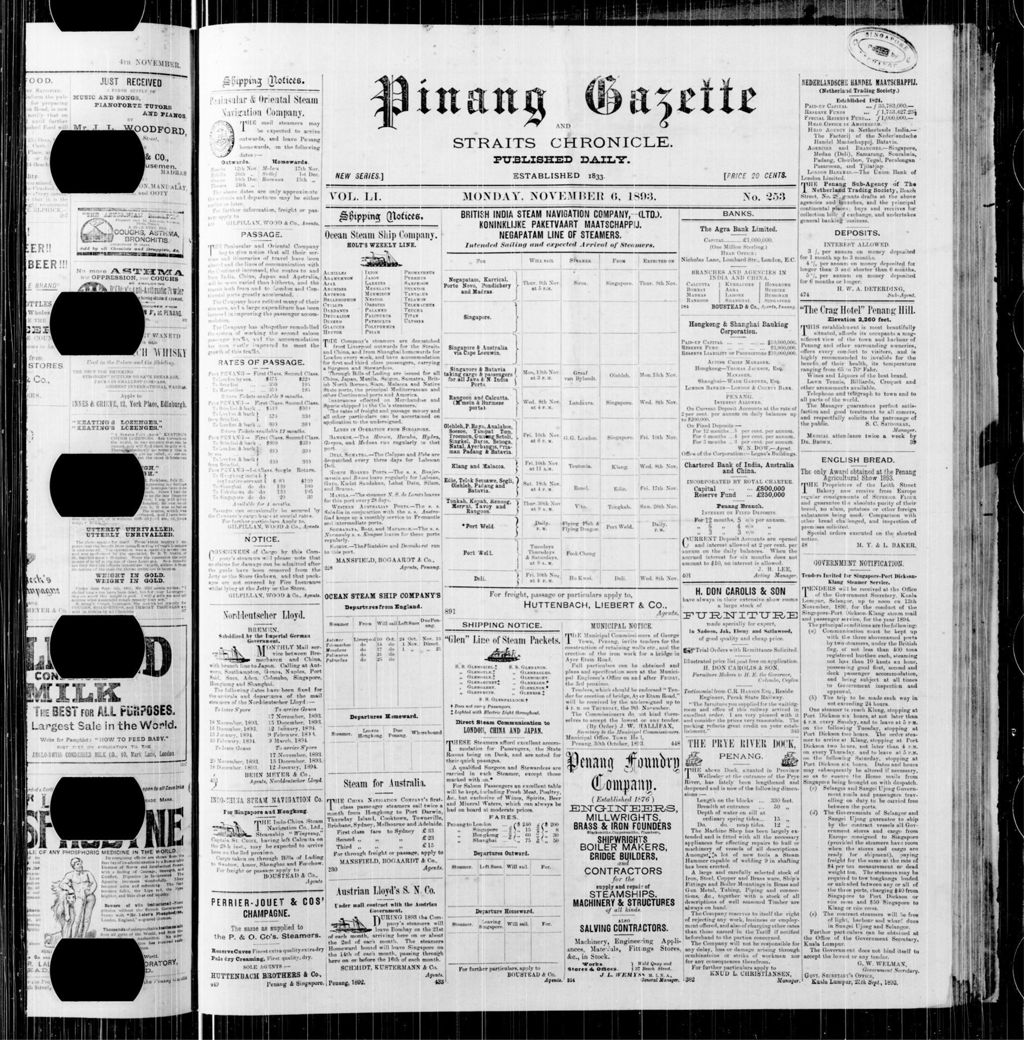 Miniature of Pinang Gazette and Straits Chronicle 06 November 1893