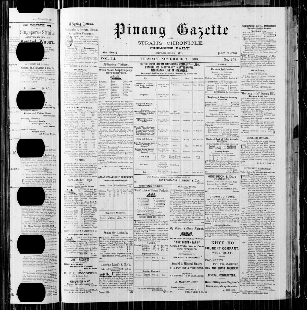 Miniature of Pinang Gazette and Straits Chronicle 07 November 1893