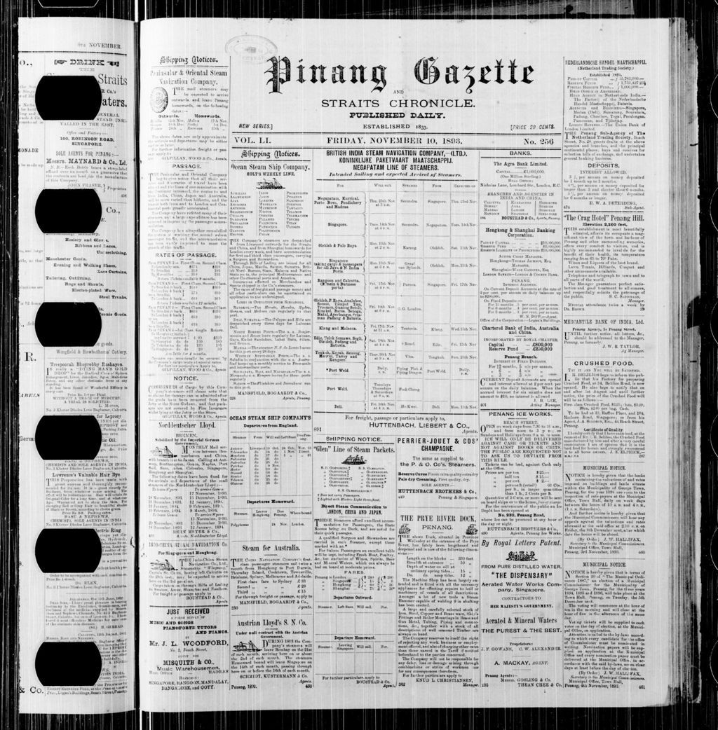 Miniature of Pinang Gazette and Straits Chronicle 10 November 1893