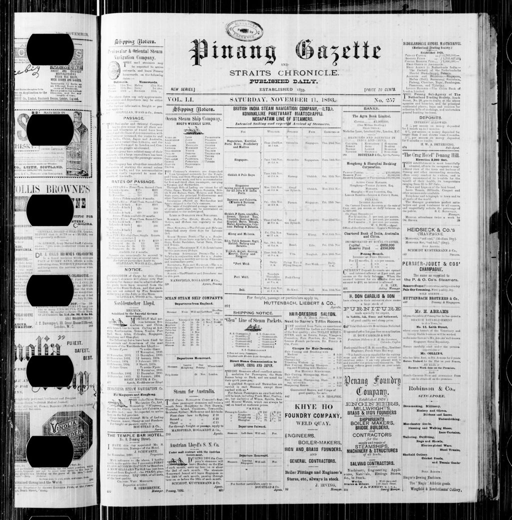 Miniature of Pinang Gazette and Straits Chronicle 11 November 1893