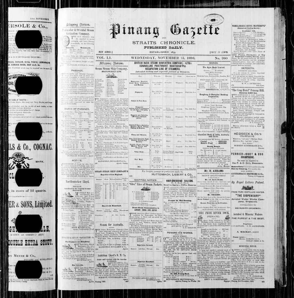 Miniature of Pinang Gazette and Straits Chronicle 15 November 1893