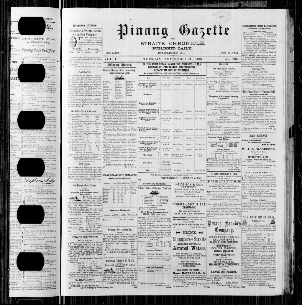 Miniature of Pinang Gazette and Straits Chronicle 21 November 1893