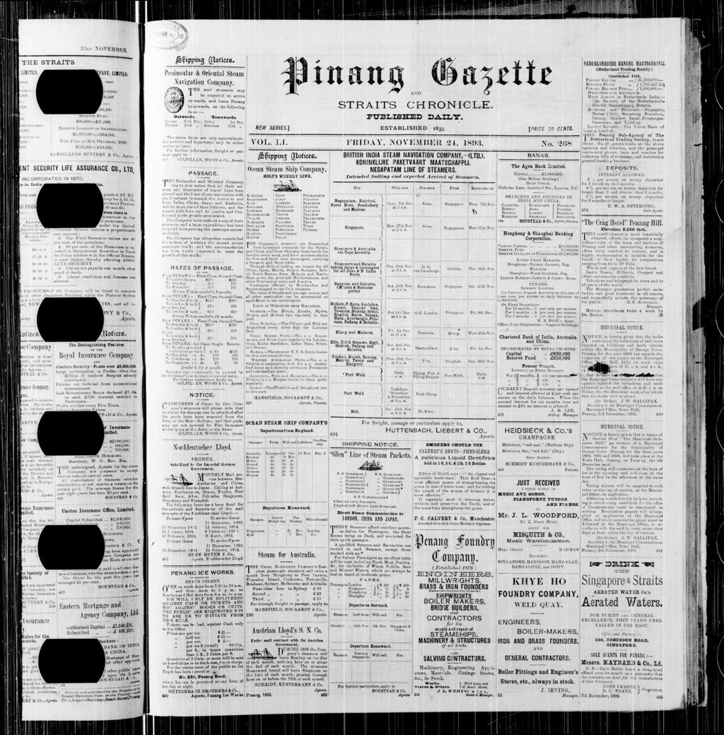 Miniature of Pinang Gazette and Straits Chronicle 24 November 1893