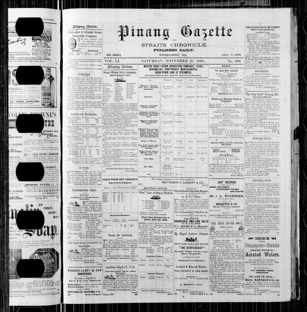 Miniature of Pinang Gazette and Straits Chronicle 25 November 1893