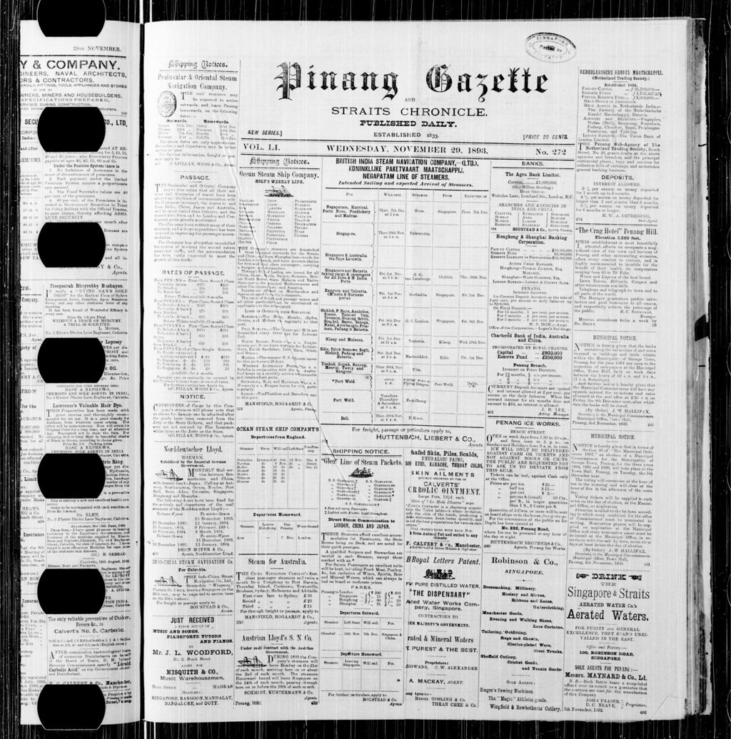 Miniature of Pinang Gazette and Straits Chronicle 29 November 1893