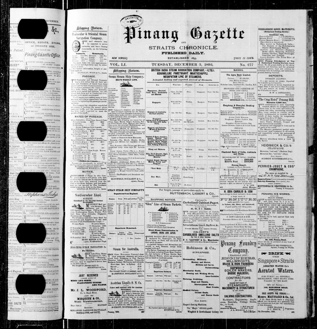 Miniature of Pinang Gazette and Straits Chronicle 05 December 1893