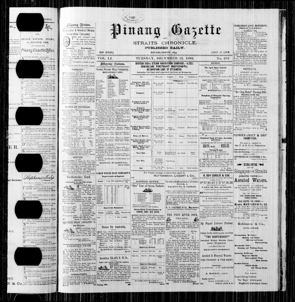 Miniature of Pinang Gazette and Straits Chronicle 12 December 1893