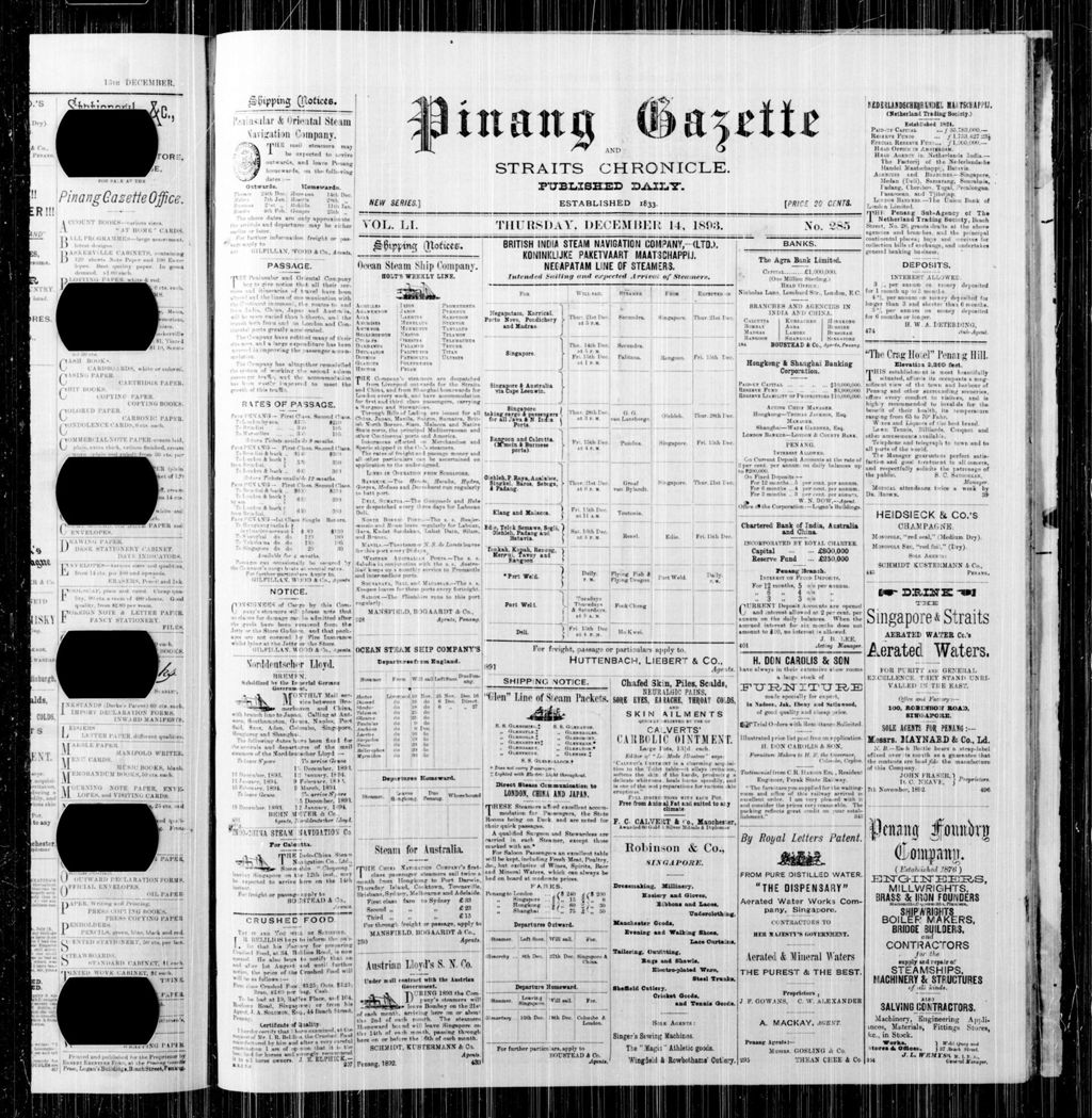 Miniature of Pinang Gazette and Straits Chronicle 14 December 1893