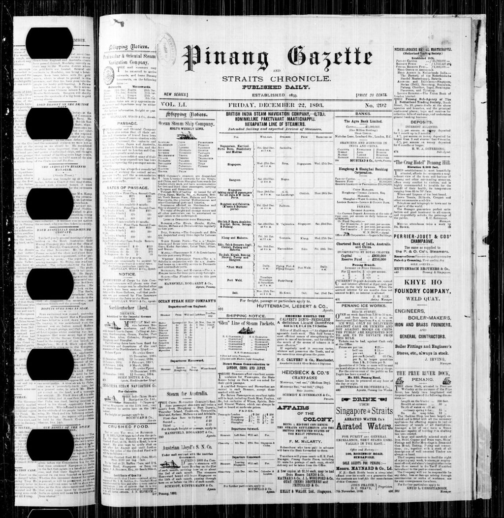 Miniature of Pinang Gazette and Straits Chronicle 22 December 1893