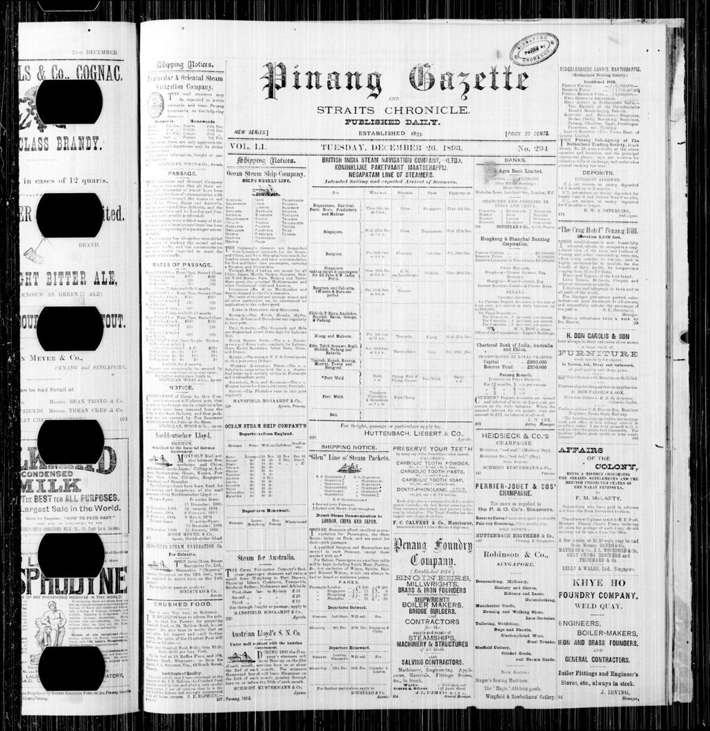 Miniature of Pinang Gazette and Straits Chronicle 26 December 1893