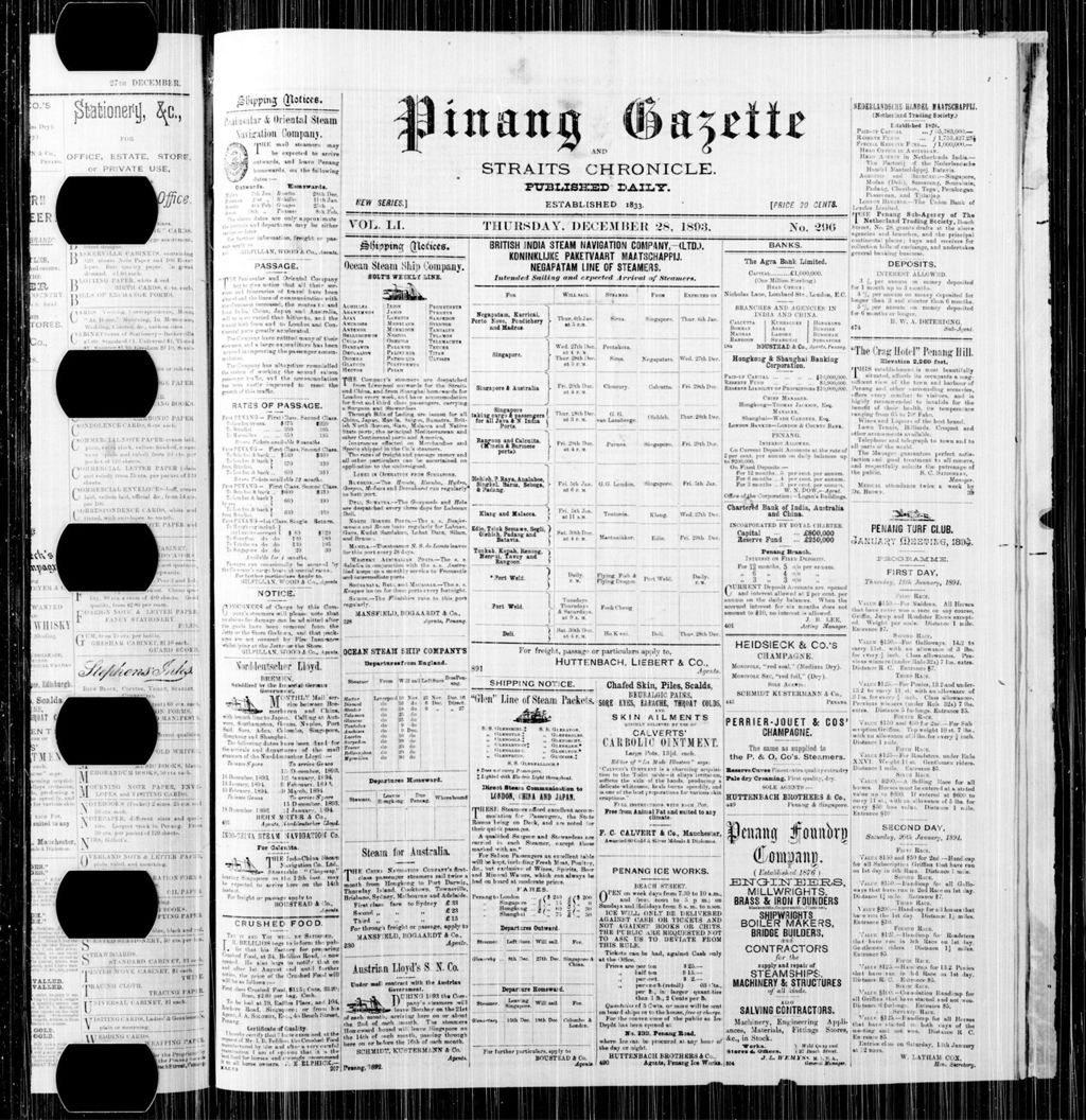 Miniature of Pinang Gazette and Straits Chronicle 28 December 1893