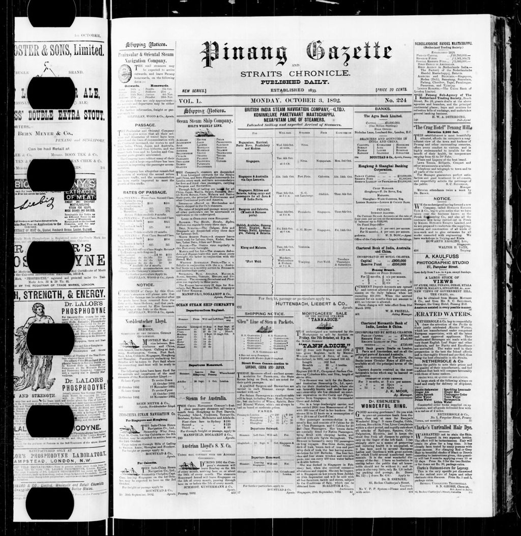 Miniature of Pinang Gazette and Straits Chronicle 03 October 1892