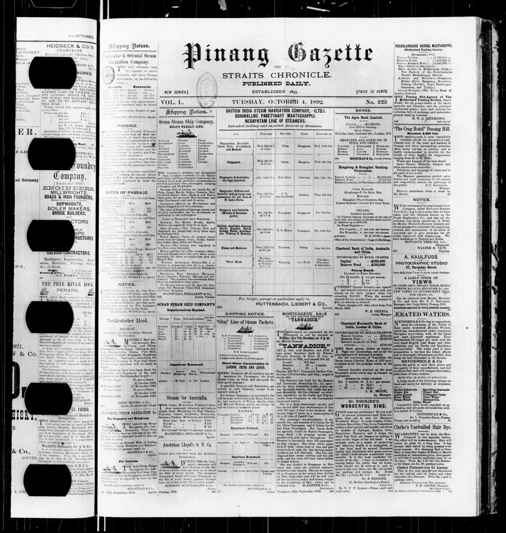 Miniature of Pinang Gazette and Straits Chronicle 04 October 1892