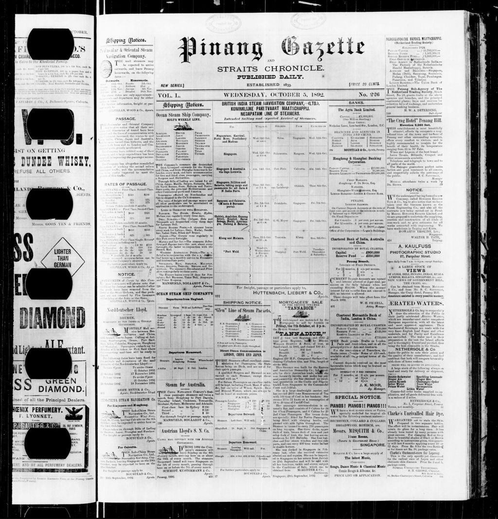 Miniature of Pinang Gazette and Straits Chronicle 05 October 1892