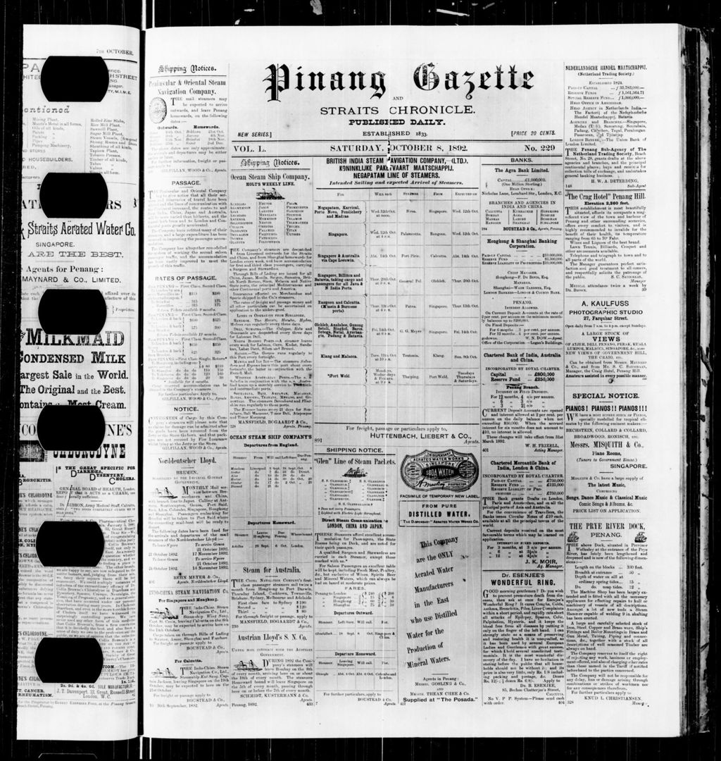 Miniature of Pinang Gazette and Straits Chronicle 08 October 1892