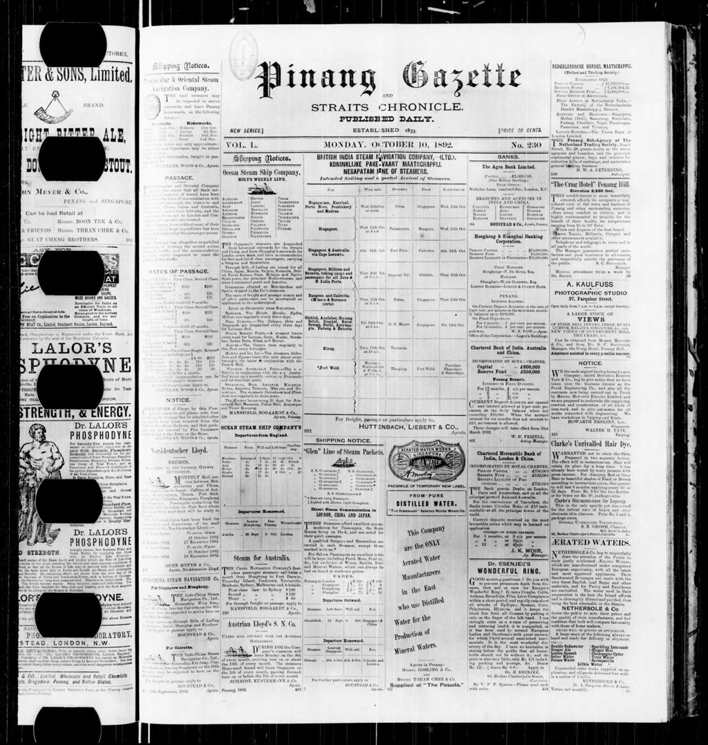 Miniature of Pinang Gazette and Straits Chronicle 10 October 1892