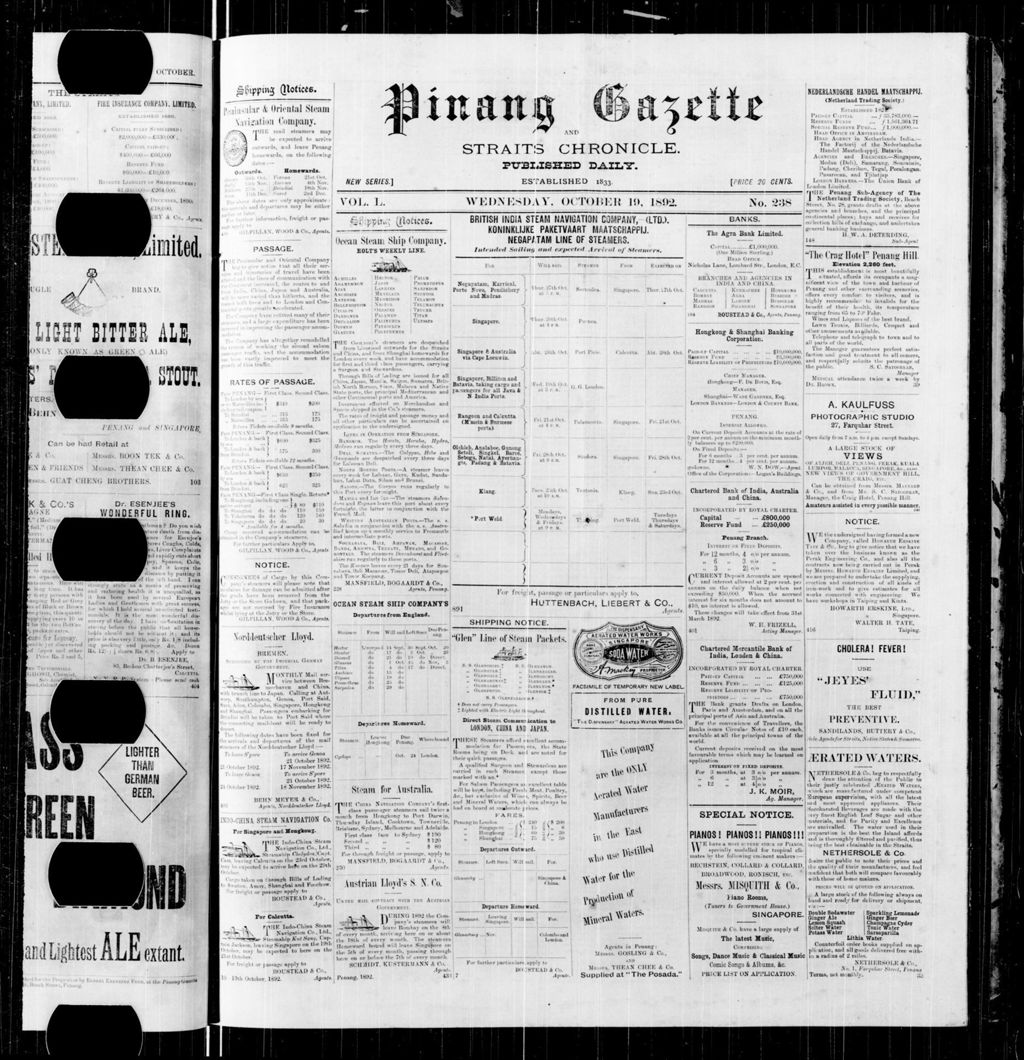 Miniature of Pinang Gazette and Straits Chronicle 19 October 1892