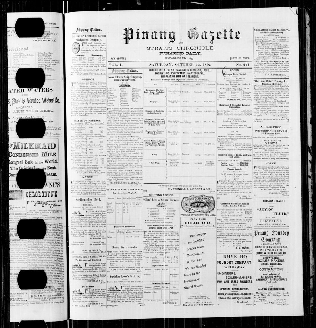 Miniature of Pinang Gazette and Straits Chronicle 22 October 1892