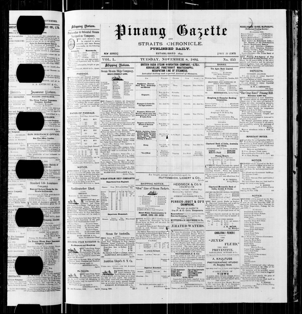 Miniature of Pinang Gazette and Straits Chronicle 08 November 1892