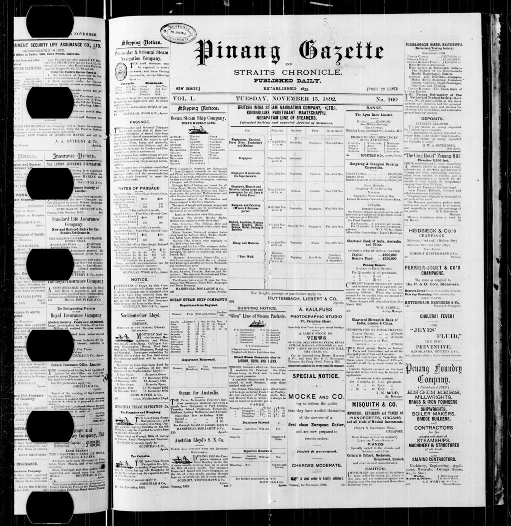 Miniature of Pinang Gazette and Straits Chronicle 15 November 1892