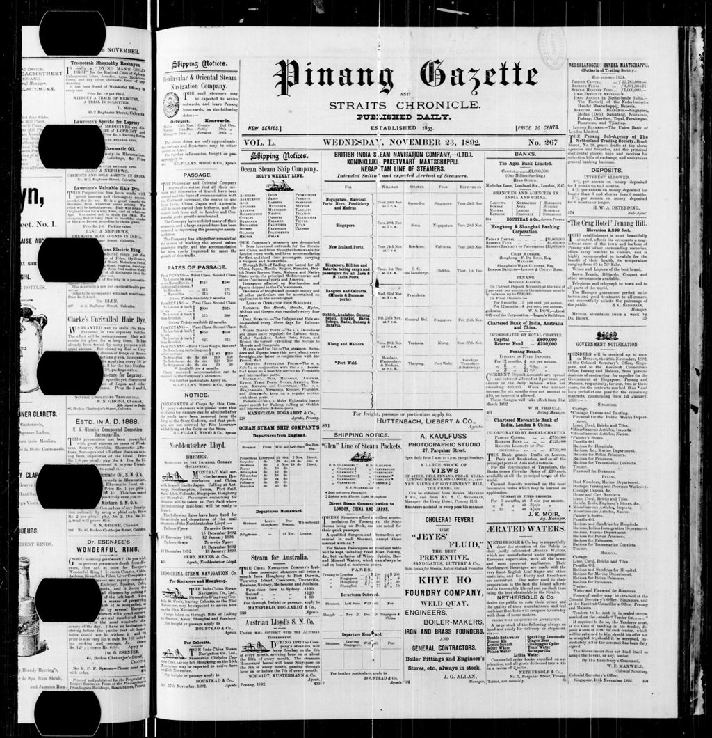 Miniature of Pinang Gazette and Straits Chronicle 23 November 1892