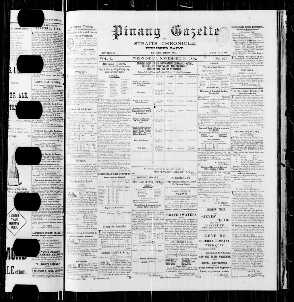 Miniature of Pinang Gazette and Straits Chronicle 30 November 1892